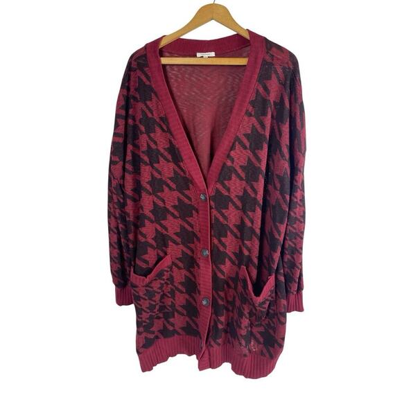 Maurices Oversize Grandpa Cardigan Sweater Houndstooth Dk Academia Old Money 2X - Picture 1 of 10